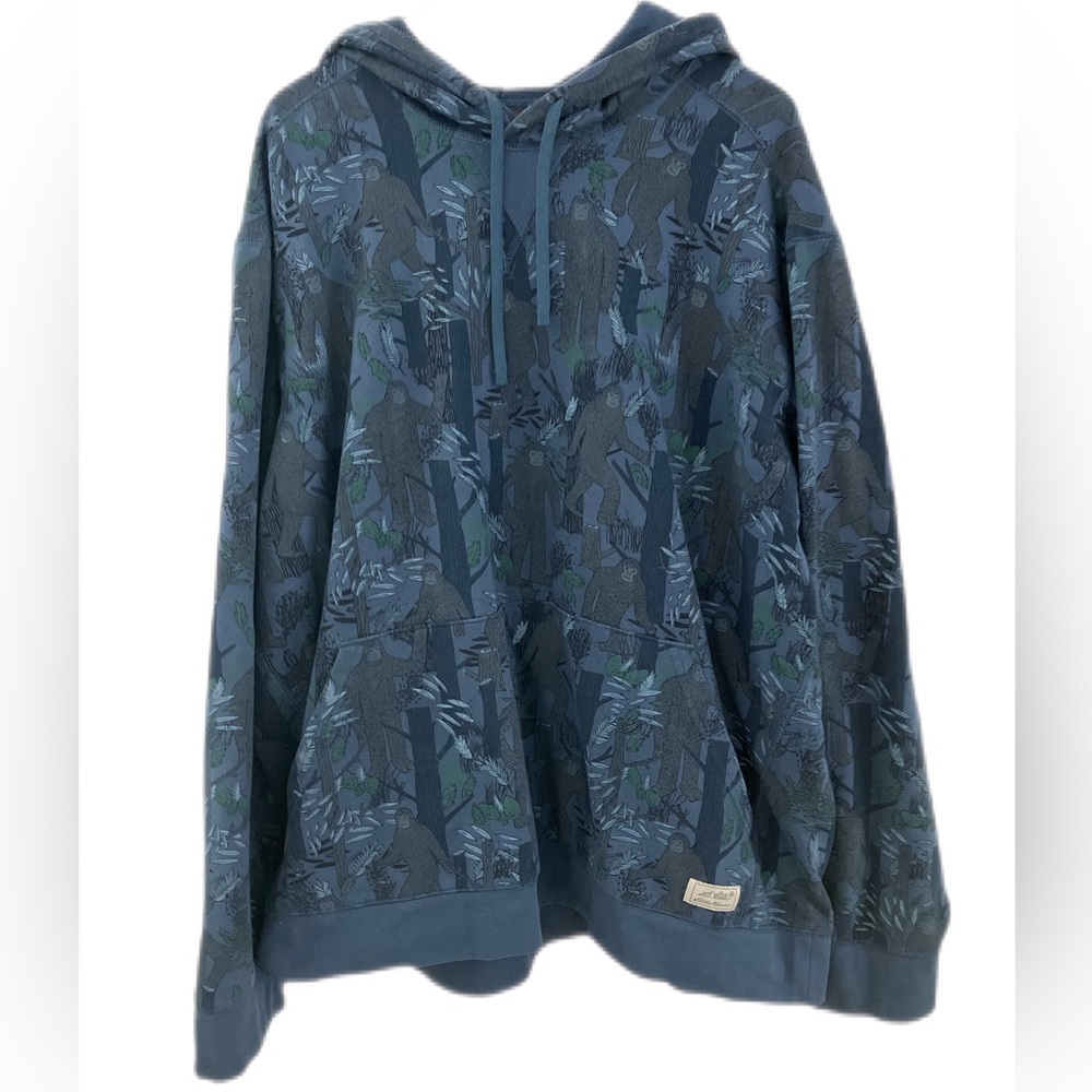 Eddie Bauer Sasquatch Big Foot Pattern Blue Gray Fun Pullover Hoodie Size 2XL